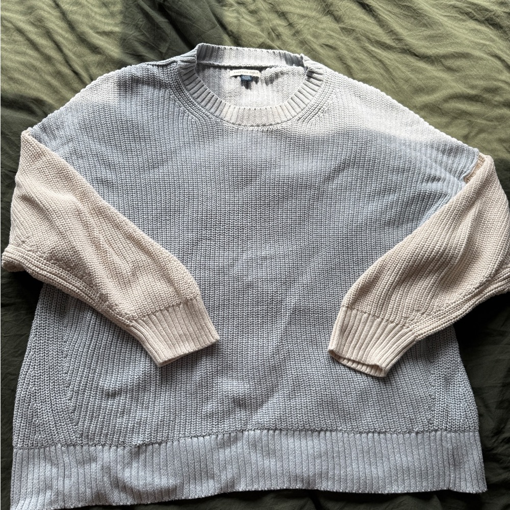 American Eagle Outfitters Blue and Cream Crew Neck Sweater